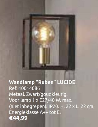 Promoties Wandlamp ruben lucide - Lucide - Geldig van 23/10/2019 tot 11/11/2019 bij Brico