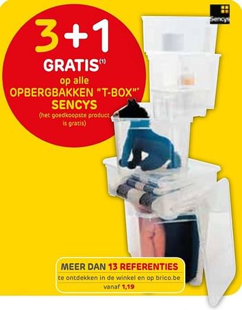 Promoties 3+1 gratis op alle opbergbakken t-box sencys - Sencys - Geldig van 23/10/2019 tot 11/11/2019 bij Brico