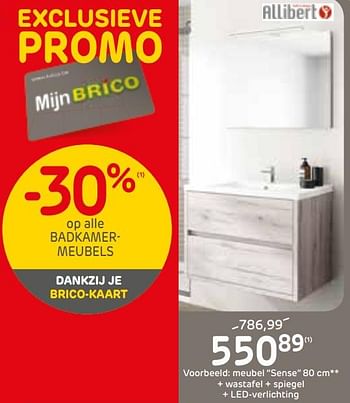 Promoties Meubel sense 80 cm + wastafel + spiegel + led-verlichting - Allibert - Geldig van 23/10/2019 tot 11/11/2019 bij Brico