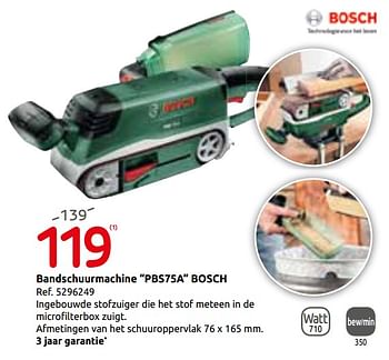 Promoties Bandschuurmachine pbs75a bosch - Bosch - Geldig van 23/10/2019 tot 11/11/2019 bij Brico
