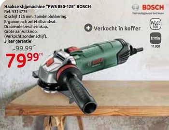 Promoties Haakse slijpmachine pws 850-125 bosch - Bosch - Geldig van 23/10/2019 tot 11/11/2019 bij Brico