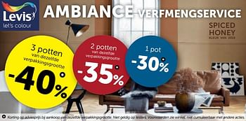 Promoties Ambiance verfmengservice 3 potten van dezelfde verpakkingsgroott -40% - Levis - Geldig van 22/10/2019 tot 18/11/2019 bij Zelfbouwmarkt