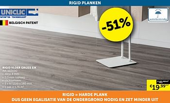 Promotions Rigid vloer grijze eik - Uniclic - Valide de 22/10/2019 à 18/11/2019 chez Zelfbouwmarkt