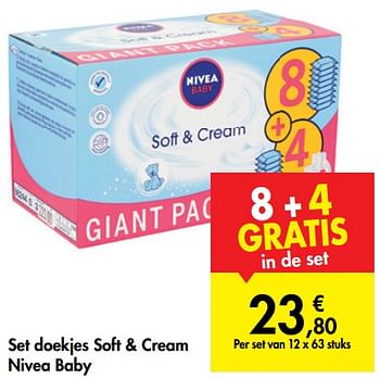 Promoties Set doekjes soft + cream nivea baby - Nivea - Geldig van 16/10/2019 tot 28/10/2019 bij Carrefour
