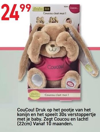 Promoties Coucou! druk op het pootje van het konijn en het speelt 30s verstoppertje met je baby - Huismerk - Tuf Tuf - Geldig van 08/10/2019 tot 11/11/2019 bij Tuf Tuf