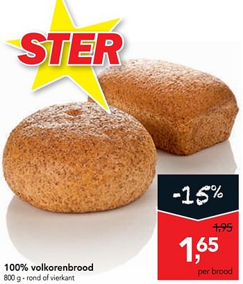 Promoties 100% volkorenbrood - Huismerk - Makro - Geldig van 23/10/2019 tot 05/11/2019 bij Makro