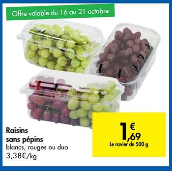 Promotions Raisins sans pépins - Produit maison - Carrefour  - Valide de 16/10/2019 à 28/10/2019 chez Carrefour