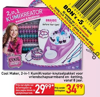 Promoties Cool maker, 2-in-1 kumikreator-knutselpakket voor vriendschapsarmband en -ketting - Cool maker - Geldig van 08/10/2019 tot 11/11/2019 bij Tuf Tuf