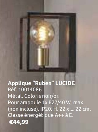Promotions Applique ruben lucide - Lucide - Valide de 23/10/2019 à 11/11/2019 chez Brico
