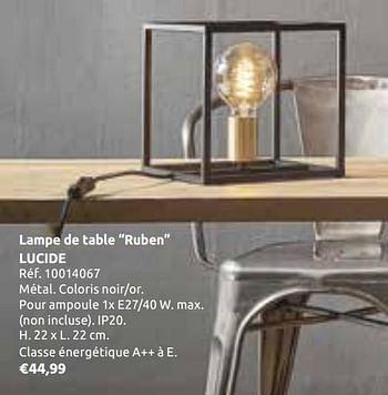 Promoties Lampe de table ruben lucide - Lucide - Geldig van 23/10/2019 tot 11/11/2019 bij Brico