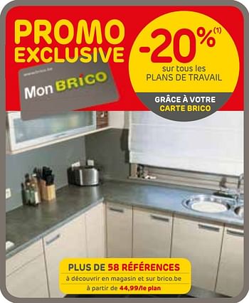 Promotions -20% sur tous les plans de travail - Produit maison - Brico - Valide de 23/10/2019 à 11/11/2019 chez Brico