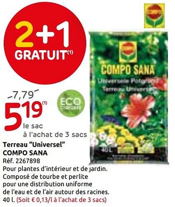 Promotions Terreau universel compo sana - Compo - Valide de 23/10/2019 à 11/11/2019 chez Brico