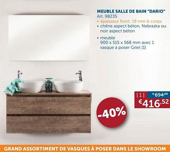 Promotions Meuble salle de bain dario - Belbano - Valide de 22/10/2019 à 18/11/2019 chez Zelfbouwmarkt