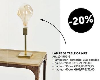 Promotions Lampe de table or mat - Produit maison - Zelfbouwmarkt - Valide de 22/10/2019 à 18/11/2019 chez Zelfbouwmarkt