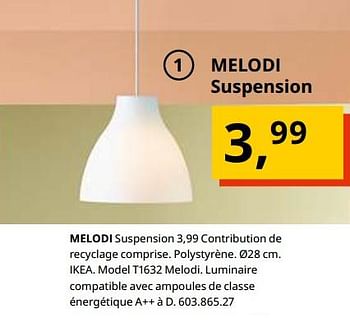 Promotions Melodi suspension - Produit maison - Ikea - Valide de 23/08/2019 à 31/07/2020 chez Ikea