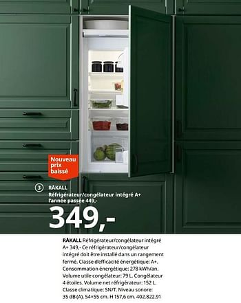 Promotions Råkall réfrigérateur-congélateur intégré a+ - Produit maison - Ikea - Valide de 23/08/2019 à 31/07/2020 chez Ikea