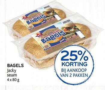 Promoties Bagels jacky sesam 25% korting bij aankoop van 2 pakken - Jacky - Geldig van 23/10/2019 tot 05/11/2019 bij Alvo