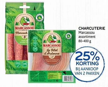 Promoties Charcuterie marcassou assortiment 25% korting bij aankoop van 2 pakken - Marcassou - Geldig van 23/10/2019 tot 05/11/2019 bij Alvo