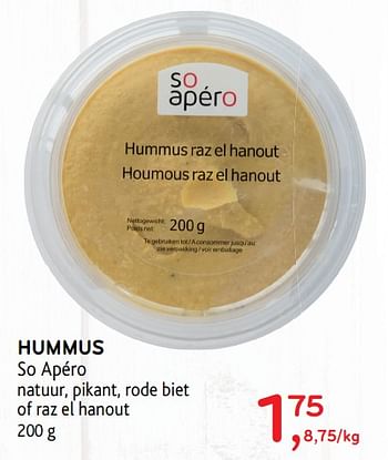Promoties Hummus so apéro - So Apero - Geldig van 23/10/2019 tot 05/11/2019 bij Alvo