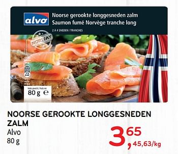 Promoties Noorse gerookte longgesneden zalm alvo - Huismerk - Alvo - Geldig van 23/10/2019 tot 05/11/2019 bij Alvo