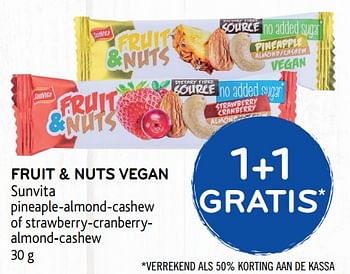 Promoties Fruit + nuts vegan 1+1 gratis - Sunvita - Geldig van 23/10/2019 tot 05/11/2019 bij Alvo