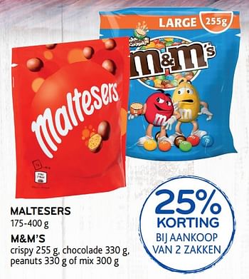 Promoties Maltesers of m+m`s 25% korting bij aankoop van 2 zakken - Huismerk - Alvo - Geldig van 23/10/2019 tot 05/11/2019 bij Alvo