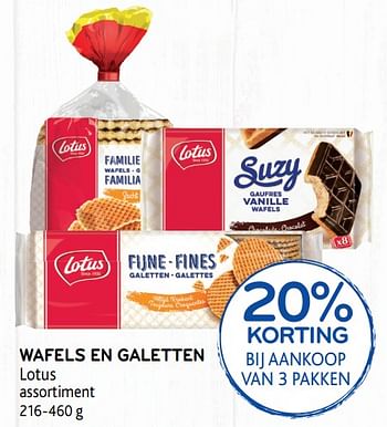 Promoties Wafels en galetten lotus 20% korting bij aankoop van 3 pakken - Lotus Bakeries - Geldig van 23/10/2019 tot 05/11/2019 bij Alvo