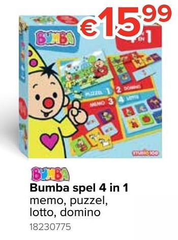 Promoties Bumba spel 4 in 1 memo, puzzel, lotto, domino - Studio 100 - Geldig van 21/10/2019 tot 06/12/2019 bij Euro Shop