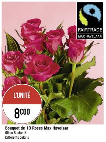 Promoties Bouquet de 10 roses max havelaar - Huismerk - Casino - Geldig van 15/10/2019 tot 28/10/2019 bij Super Casino