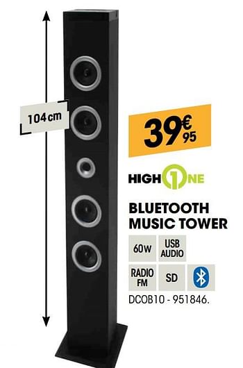Promoties Highone bluetooth music tower dcob10 - HighOne - Geldig van 24/10/2019 tot 17/11/2019 bij Electro Depot