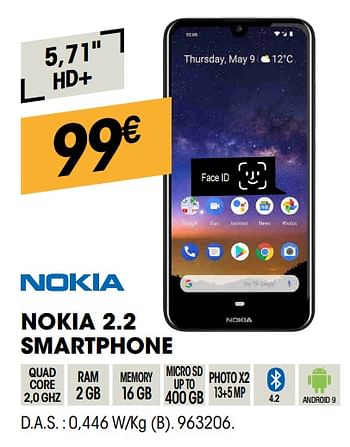 Promotions Nokia 2.2 smartphone - Nokia - Valide de 24/10/2019 à 17/11/2019 chez Electro Depot