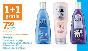 Promoties Alle guhl langdurig volume shampoo - Guhl - Geldig van 21/10/2019 tot 27/10/2019 bij Albert Heijn