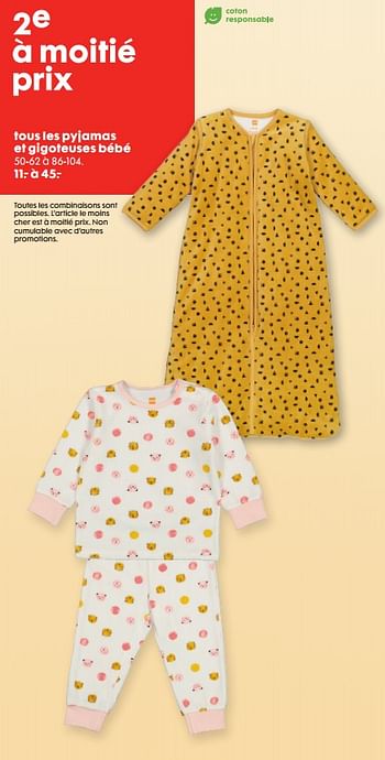 Promotions Pyjamas et gigoteuses bébé - Produit maison - Hema - Valide de 16/10/2019 à 05/11/2019 chez Hema