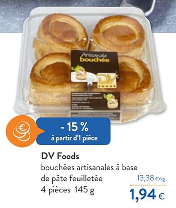Promotions Dv foods bouchées artisanales à base de pâte feuilletée - DVFoods - Valide de 23/10/2019 à 05/11/2019 chez OKay