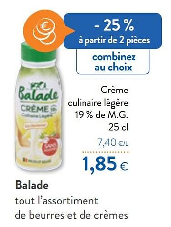 Promotions Balade tout l`assortiment de beurres et de crèmes - Balade - Valide de 23/10/2019 à 05/11/2019 chez OKay