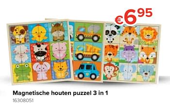 Promoties Magnetische houten puzzel 3 in 1 - Huismerk - Euroshop - Geldig van 21/10/2019 tot 06/12/2019 bij Euro Shop