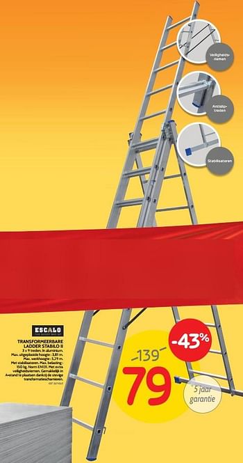 Promotions Transformeerbare ladder stabilo ii - Escalo - Valide de 30/10/2019 à 04/11/2019 chez BricoPlanit