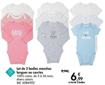 Body bébé rose manches longues 6 mois TEX BABY : le lot de 3 bodies à Prix  Carrefour