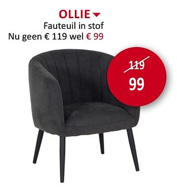 Promoties Ollie fauteuil in stof - Huismerk - Weba - Geldig van 23/10/2019 tot 21/11/2019 bij Weba