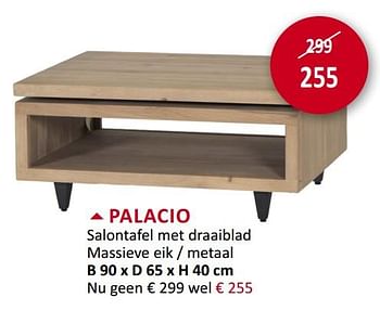 Promoties Palacio salontafel met draaiblad massieve eik - metaal - Huismerk - Weba - Geldig van 23/10/2019 tot 21/11/2019 bij Weba