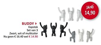 Promoties Buddy kapstok set van 3 zwart, wit of multicolor - Huismerk - Weba - Geldig van 23/10/2019 tot 21/11/2019 bij Weba