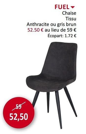 Promotions Fuel chaise tissu anthracite ou gris brun - Produit maison - Weba - Valide de 23/10/2019 à 21/11/2019 chez Weba