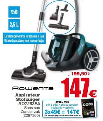 Promoties Rowenta aspirateur stofzuiger ro7262ea - Rowenta - Geldig van 29/10/2019 tot 09/11/2019 bij Cora
