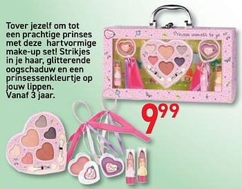 Promoties Tover jezelf om tot een prachtige prinses met deze hartvormige make-up set! strikjes in je haar, glitterende oogschaduw en een prinsessenkleurtje op j - Huismerk - De Rakker - Geldig van 28/10/2019 tot 06/12/2019 bij De Rakker
