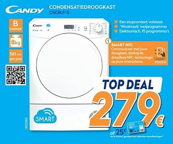 Promoties Candy condensatiedroogkast csc8lf-s - Candy - Geldig van 30/10/2019 tot 20/11/2019 bij Krefel