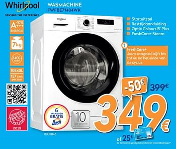 Promoties Whirlpool wasmachine fwfbe71484wk - Whirlpool - Geldig van 30/10/2019 tot 20/11/2019 bij Krefel