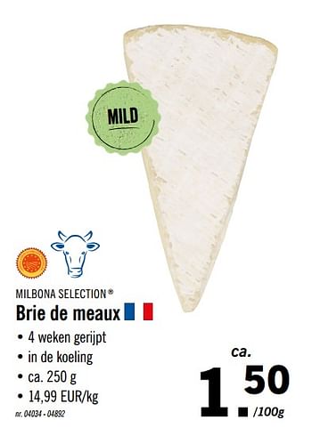 Promoties Brie de meaux - Milbona - Geldig van 04/11/2019 tot 09/11/2019 bij Lidl