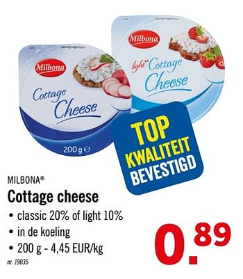 Promotions Cottage cheese - Milbona - Valide de 04/11/2019 à 09/11/2019 chez Lidl
