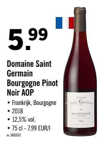 Promoties Domaine saint germain bourgogne pinot noir aop - Rode wijnen - Geldig van 04/11/2019 tot 09/11/2019 bij Lidl