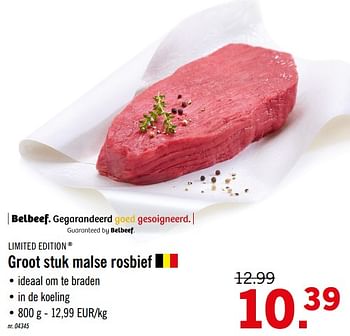 Promoties Groot stuk malse rosbief - Limited Edition - Geldig van 04/11/2019 tot 09/11/2019 bij Lidl